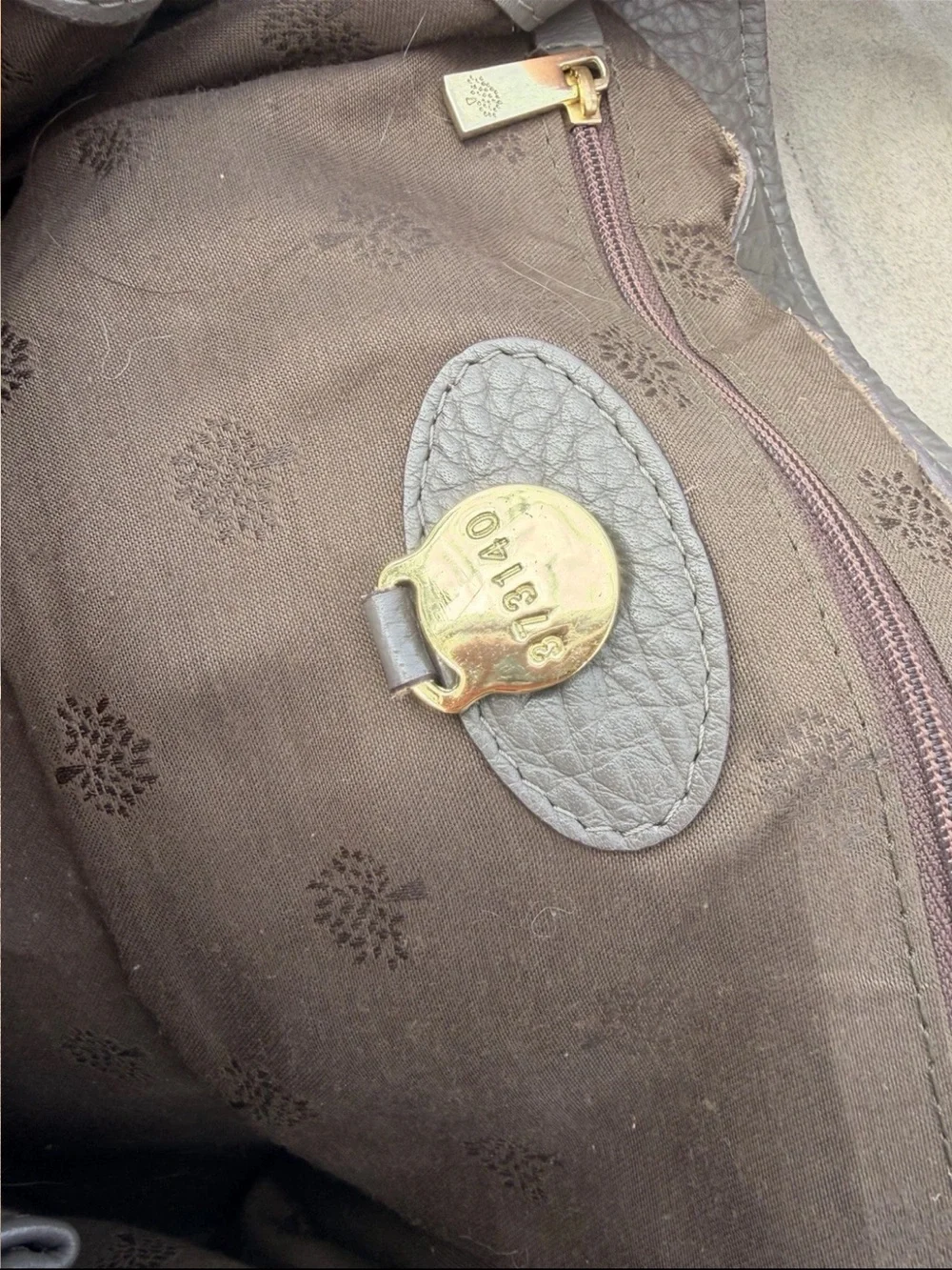Mulberry Gray Braided-Handle Leather Satchel with Gold Hardware
